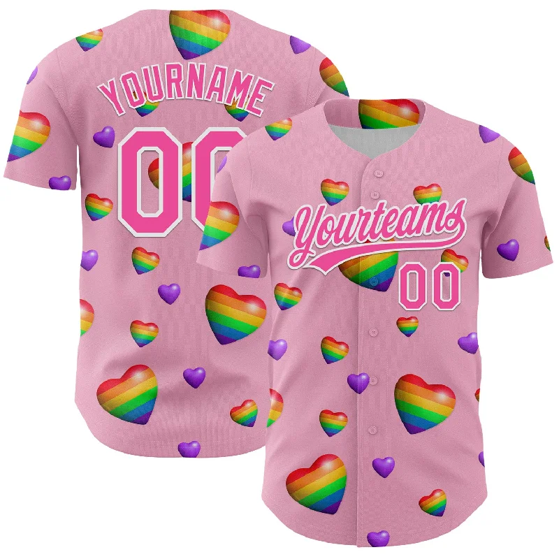 Custom Light Pink Pink-White 3D Love Heart Valentine's Day Authentic Baseball Jersey