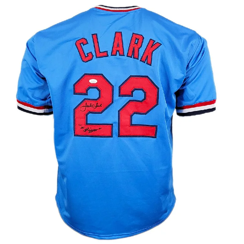 Jack Clark Signed The Ripper Inscription St. Louis Light Blue Baseball Jersey (JSA)