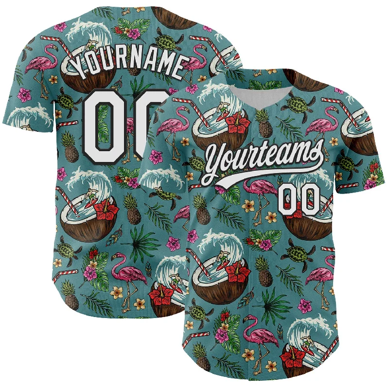 Custom Teal White-Black 3D Funny Christmas Authentic Baseball Jersey