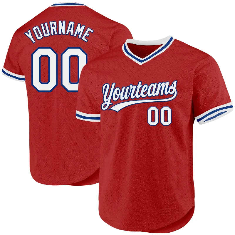 Custom Red White-Royal Authentic Throwback Baseball Jersey