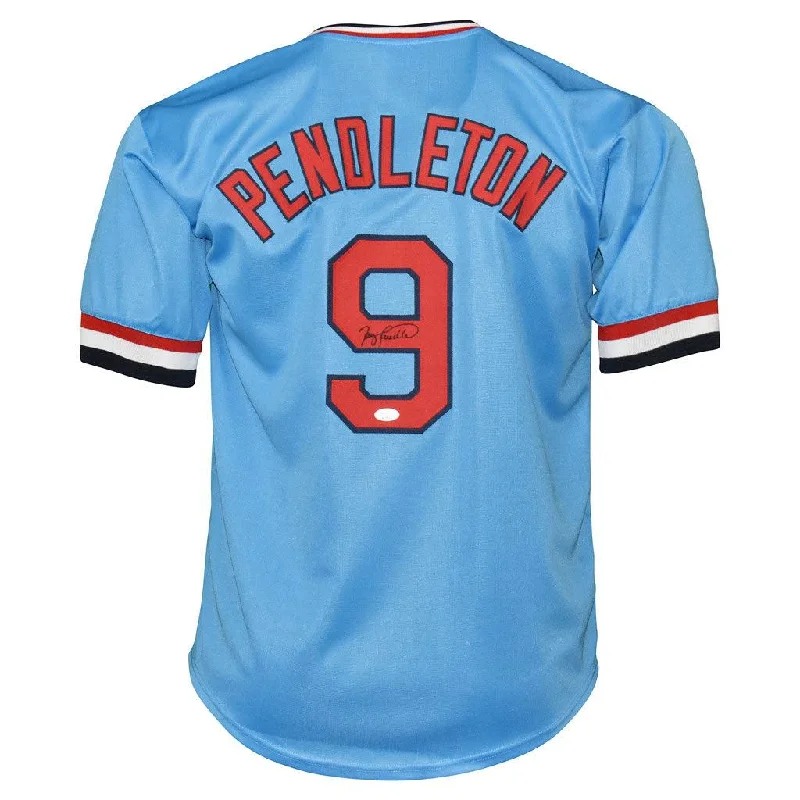 Terry Pendleton Signed St Louis Blue Baseball Jersey (JSA)