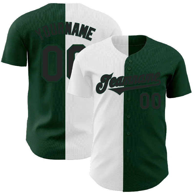 Custom Green Black-White Authentic Split Fashion Baseball Jersey