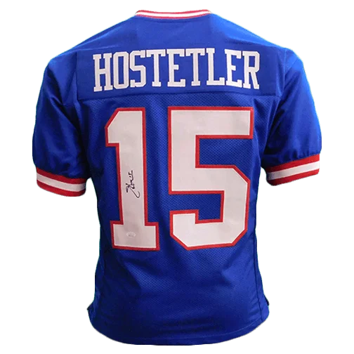 Jeff Hostetler Autographed Pro Style Blue Football Jersey (JSA)