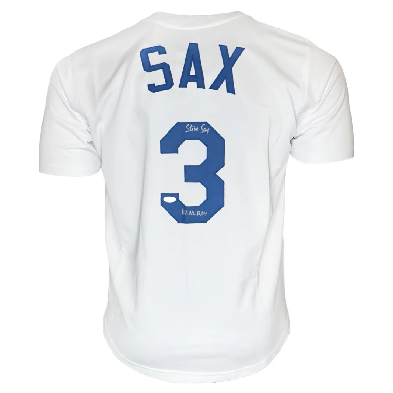 Steve Sax Signed 82 NL ROY Inscription Los Angeles White Baseball Jersey (JSA)