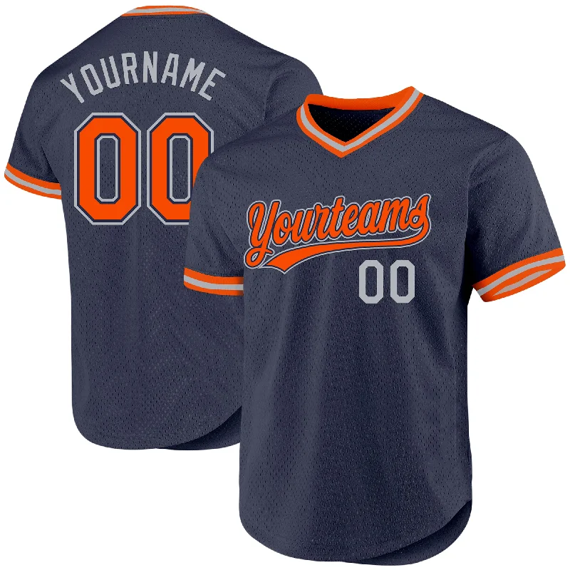 Custom Navy Orange-Gray Authentic Throwback Baseball Jersey