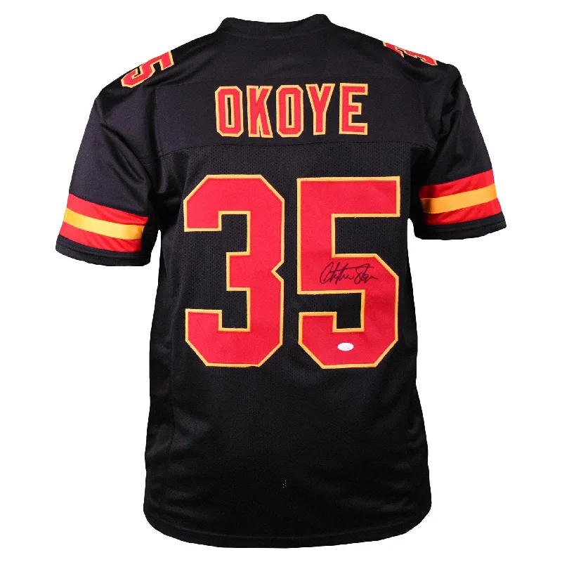 Christian Okoye Signed Pro-Edition Black Football Jersey (Beckett)