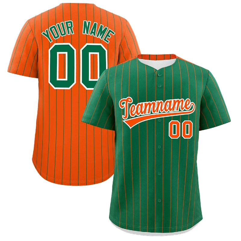 Custom Kelly Green Orange Pinstripe Personalized Two-Tone Authentic Baseball Jersey