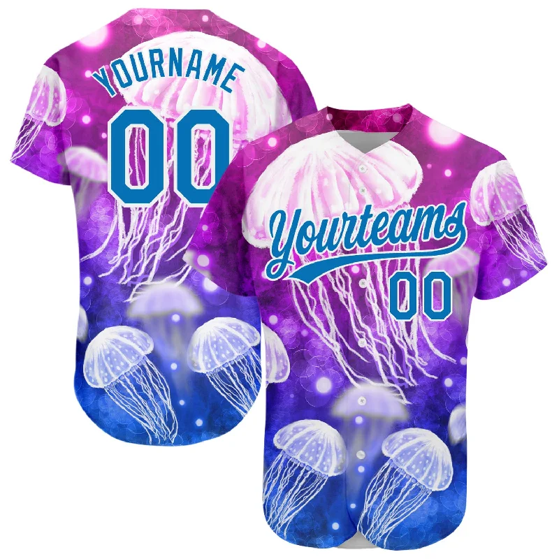 Custom Purple Blue-White 3D Pattern Design Jellyfish Authentic Baseball Jersey