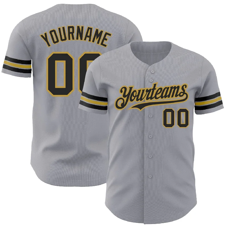 Custom Gray Black-Old Gold Authentic Baseball Jersey