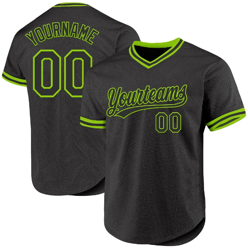 Custom Black Neon Green Authentic Throwback Baseball Jersey