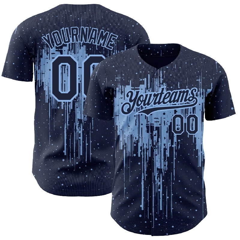 Custom Navy Light Blue 3D Pattern Design Dripping Splatter Art Authentic Baseball Jersey