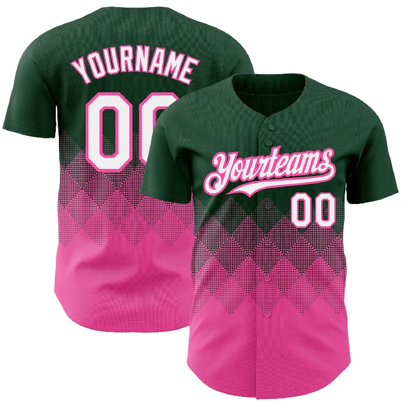 Custom Green White-Pink 3D Pattern Design Gradient Square Shapes Authentic Baseball Jersey