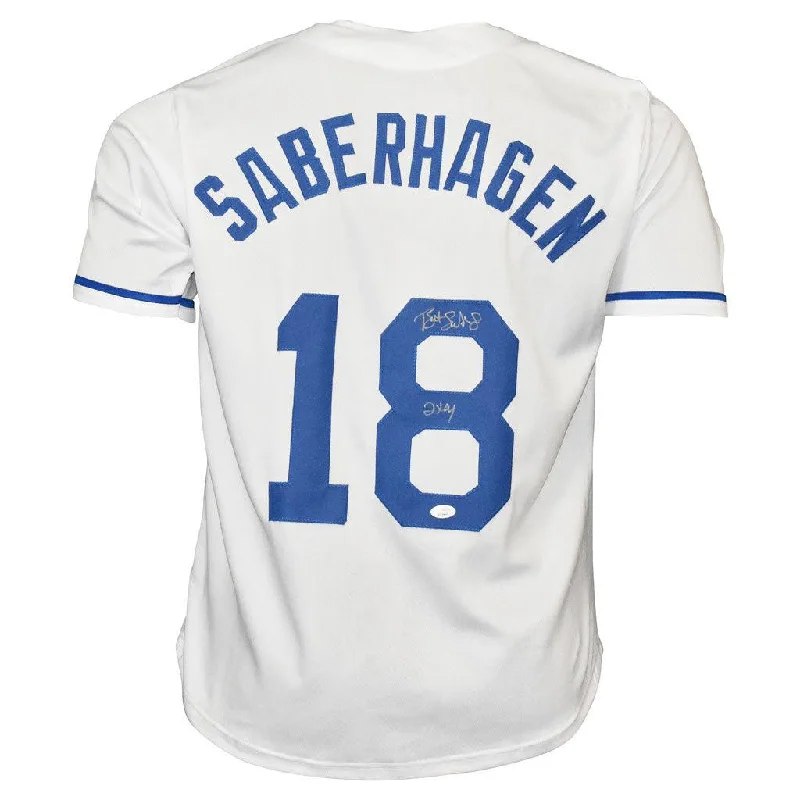 Bret Saberhagen Signed 2x CY Inscription Kansas City White Baseball Jersey (JSA)