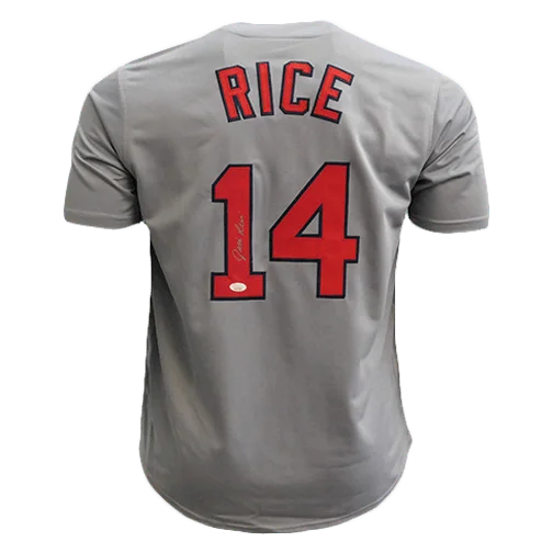 Jim Rice Autographed Boston Pro Style Baseball Throwback Jersey Grey (JSA)