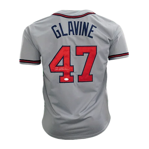 Tom Glavine Signed Silver ink Pro Style Baseball Jersey Grey (JSA)