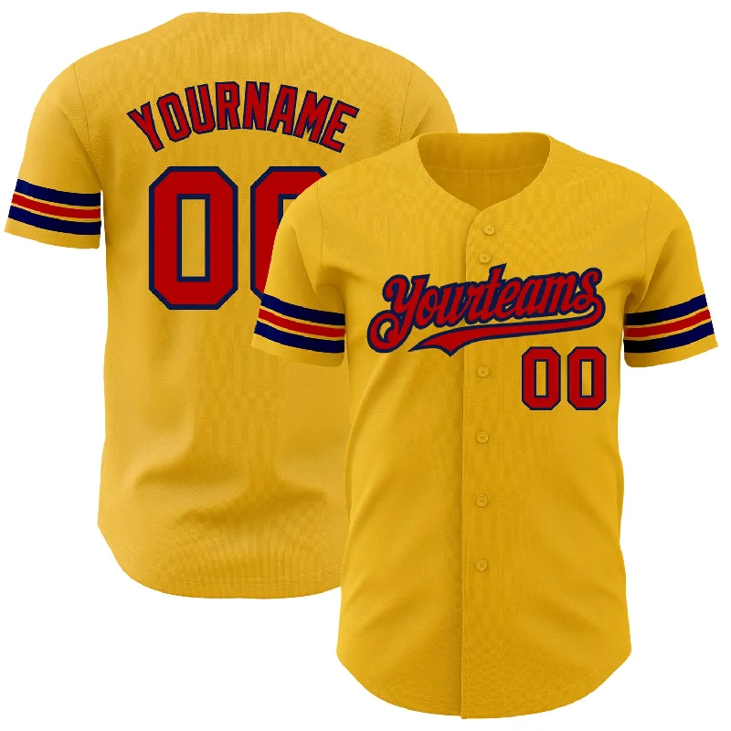 Custom Gold Red-Navy Authentic Baseball Jersey