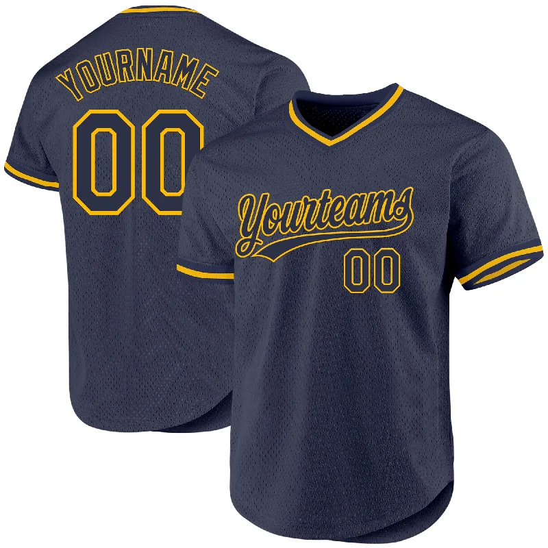 Custom Navy Gold Authentic Throwback Baseball Jersey