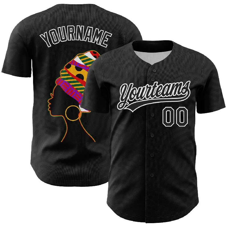 Custom Black White 3D Pattern Design Black History Month Authentic Baseball Jersey