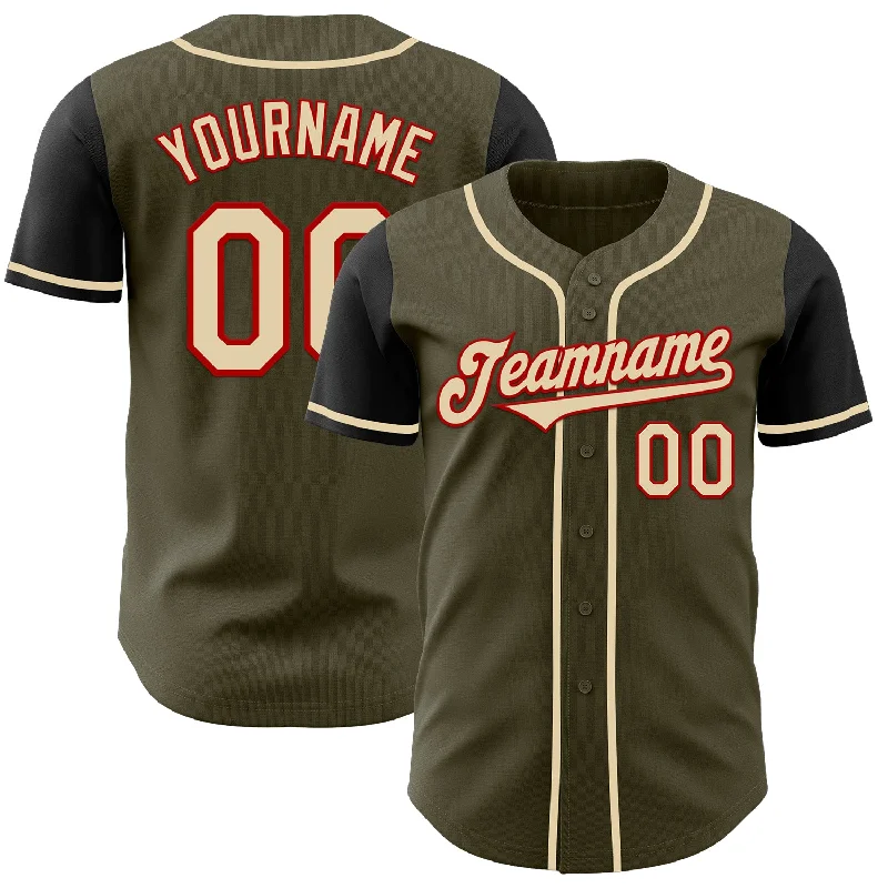 Custom Olive Cream Red-Black Authentic Salute To Service Two Tone Baseball Jersey