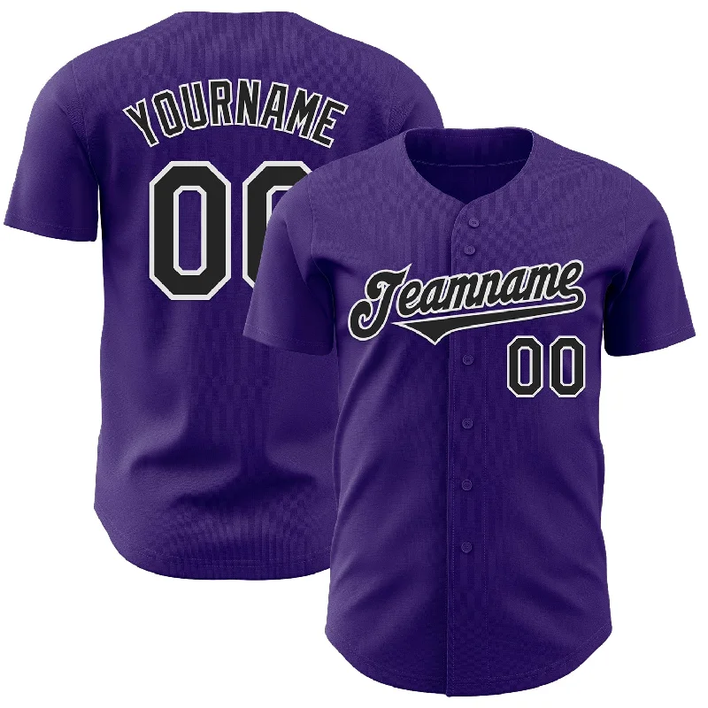 Custom Purple Black-White Authentic Baseball Jersey