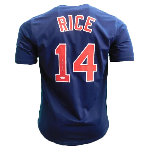 Jim Rice Autographed Boston Pro Style Baseball Throwback Jersey Blue (JSA)