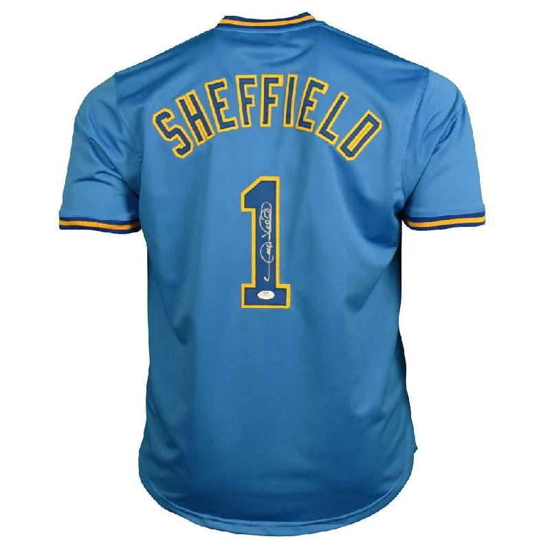 Gary Sheffield Signed Milwaukee Blue Baseball Jersey (JSA)