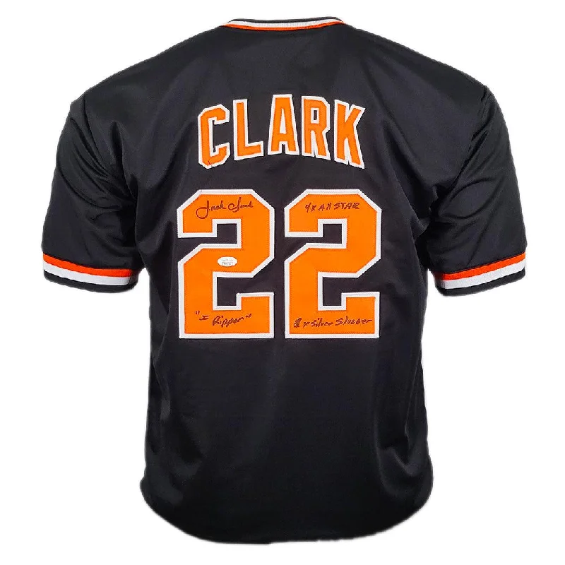 Jack Clark Signed 4x All Star, 2x Silver Slugger, The Ripper Inscription San Francisco Black Baseball Jersey (JSA)