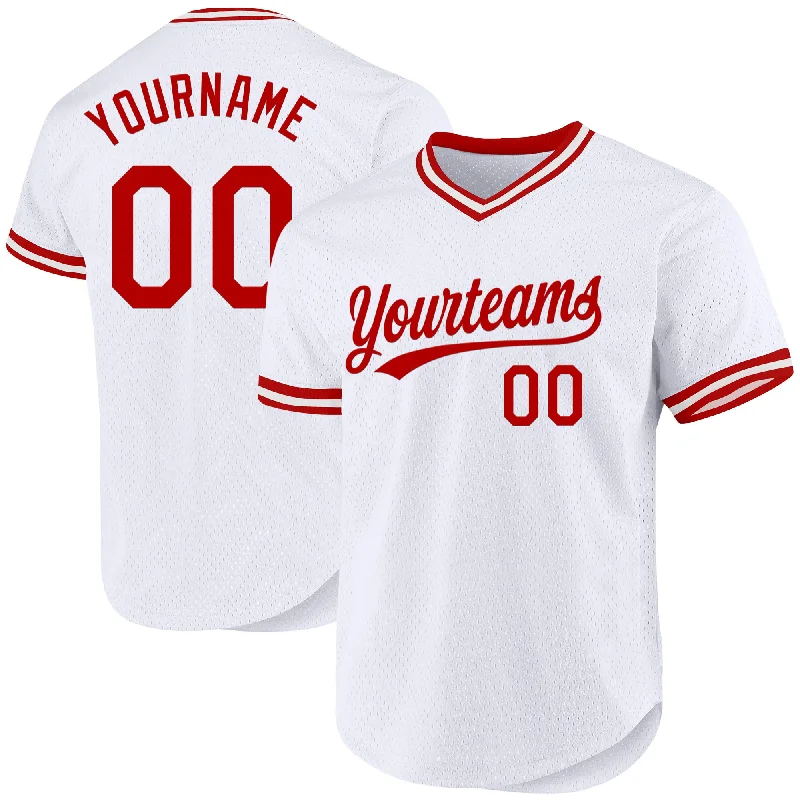 Custom White Red Authentic Throwback Baseball Jersey