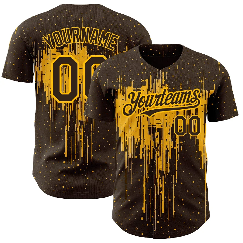 Custom Brown Gold 3D Pattern Design Dripping Splatter Art Authentic Baseball Jersey