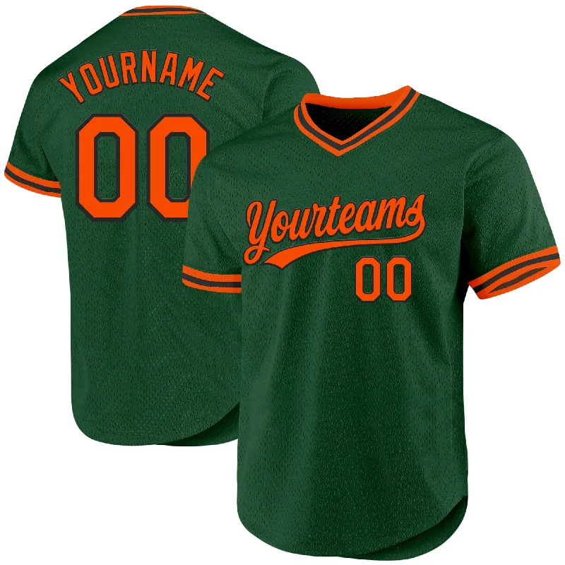 Custom Green Orange-Black Authentic Throwback Baseball Jersey