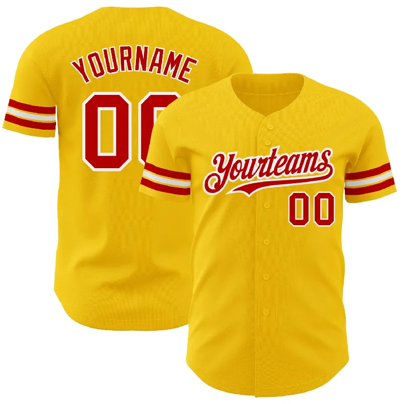 Custom Yellow Red-White Authentic Baseball Jersey