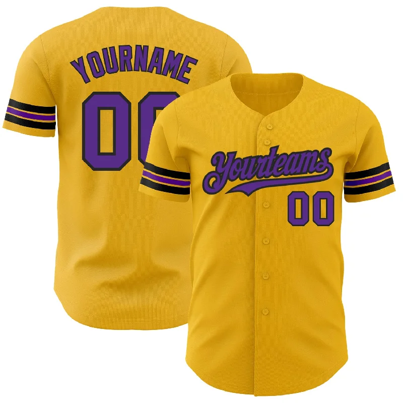 Custom Gold Purple-Black Authentic Baseball Jersey