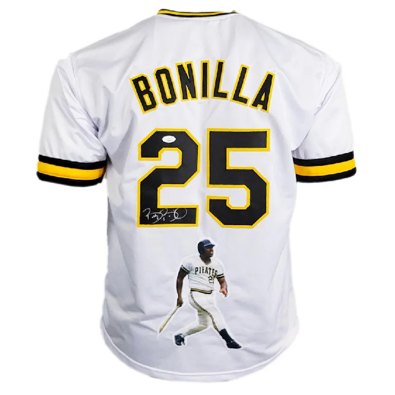 Bobby Bonilla Signed Pittsburgh White Art Work Baseball Jersey (JSA)