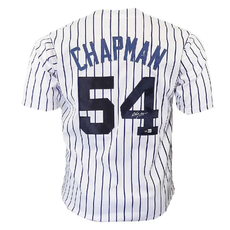 Aroldis Chapman Signed New York Pinstripe White Baseball Jersey (Beckett)