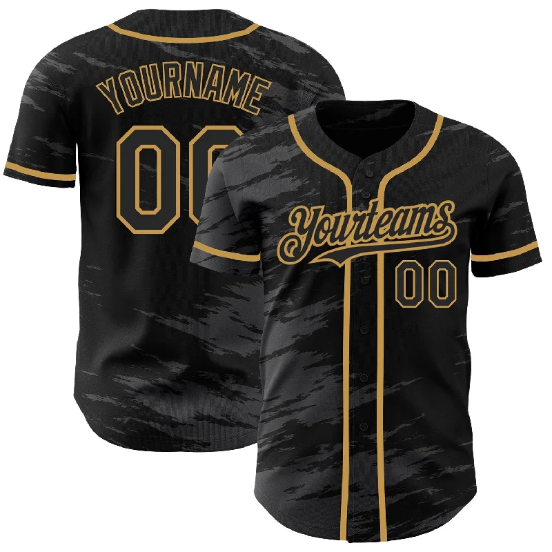 Custom Black Steel Gray Splash Ink Old Gold Authentic Baseball Jersey