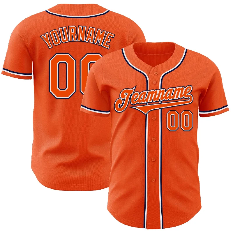 Custom Orange White-Navy Authentic Baseball Jersey