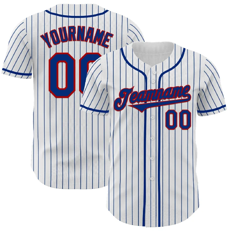 Custom White Royal Pinstripe Red Authentic Baseball Jersey