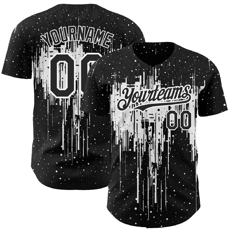 Custom Black White 3D Pattern Design Dripping Splatter Art Authentic Baseball Jersey