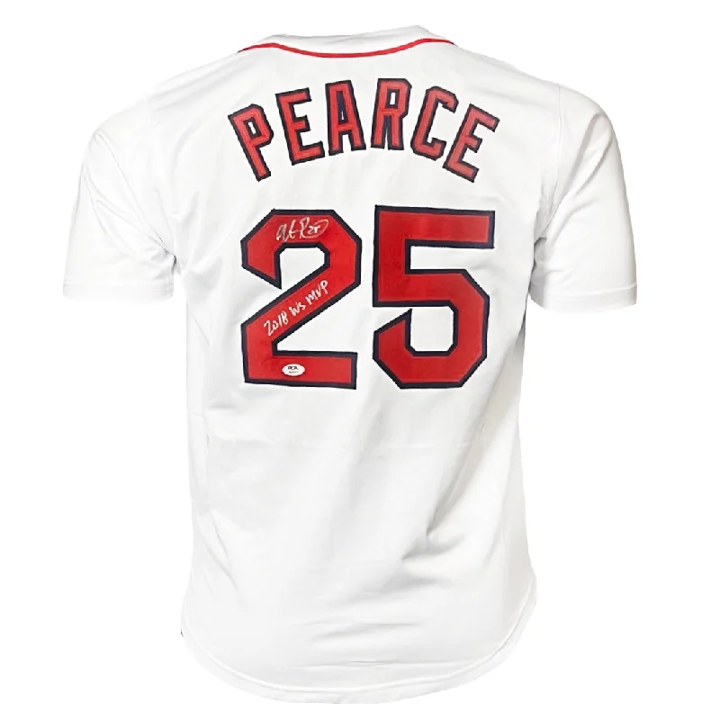 Steve Pearce Signed 2018 WS MVP Inscription Boston White Baseball Jersey (PSA)