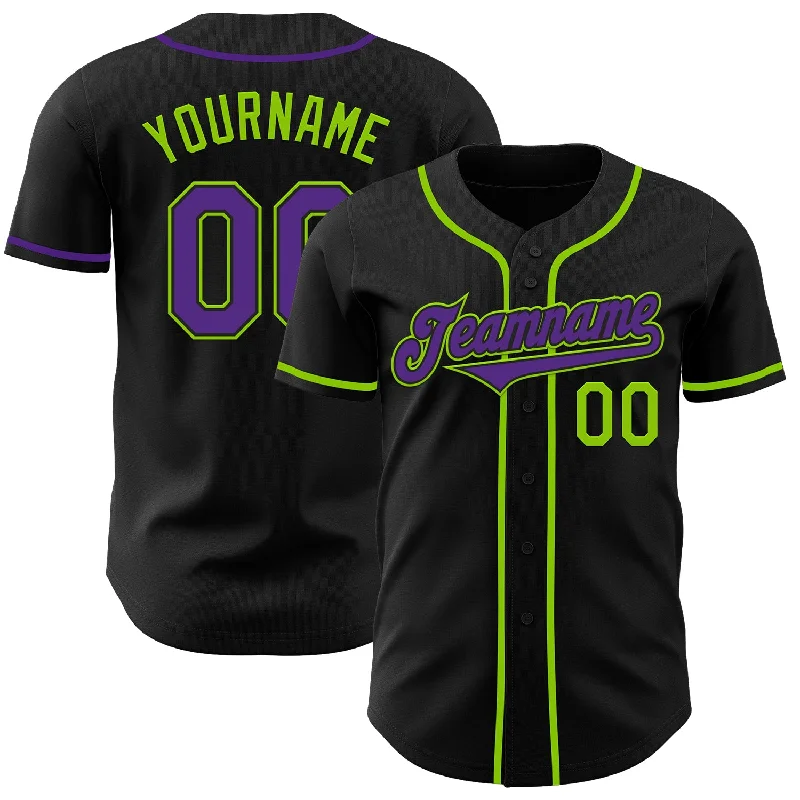 Custom Black Purple-Neon Green Authentic Baseball Jersey