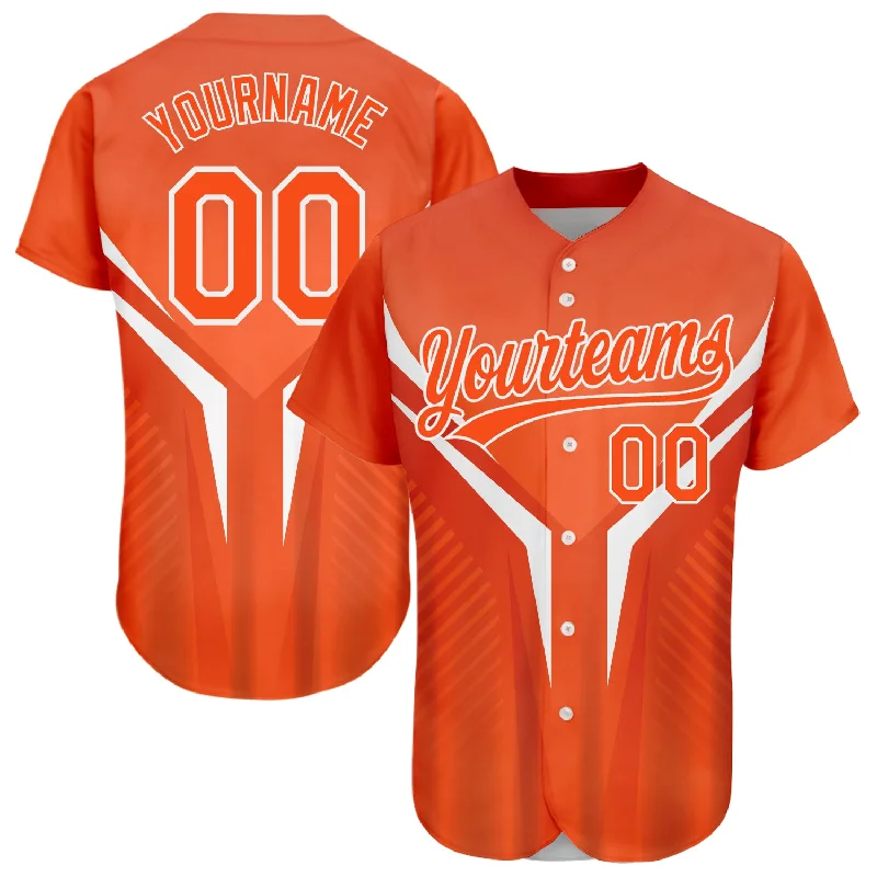 Custom Orange White 3D Pattern Design Abstract Sport Authentic Baseball Jersey