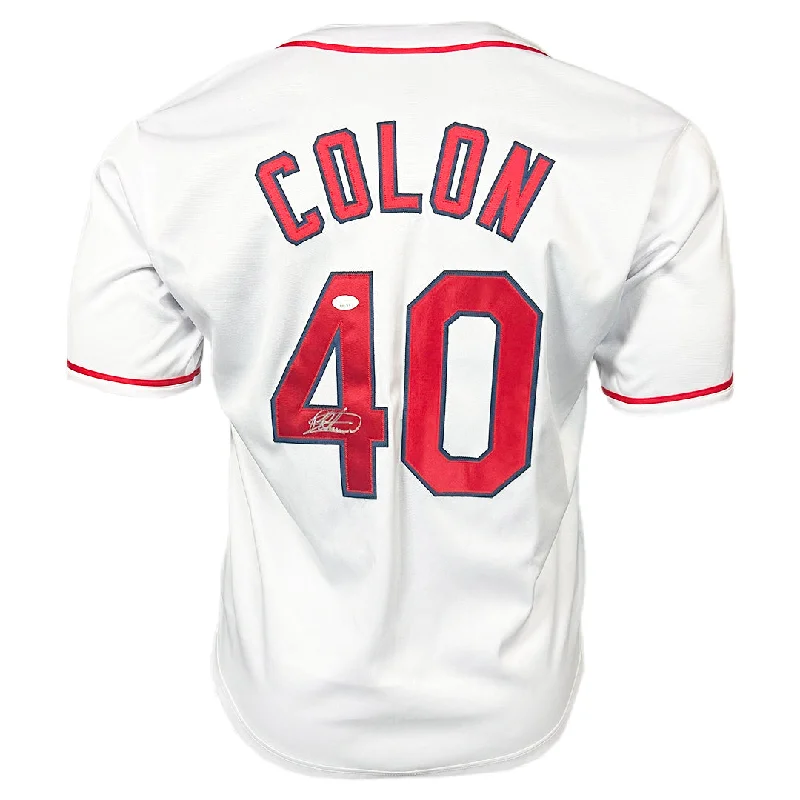 Bartolo Colon Signed Cleveland White Baseball Jersey (JSA)