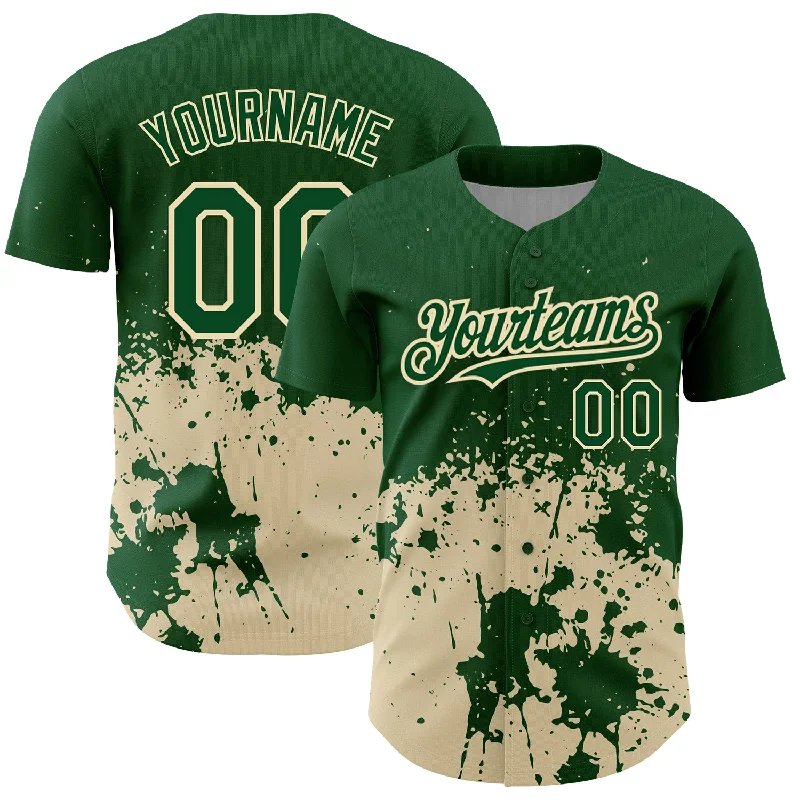 Custom Green City Cream 3D Pattern Design Abstract Splash Grunge Art Authentic Baseball Jersey