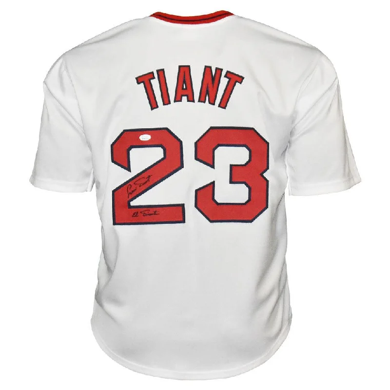 Luis Tiant Signed El Tiante Inscription Boston White Baseball Jersey (JSA)