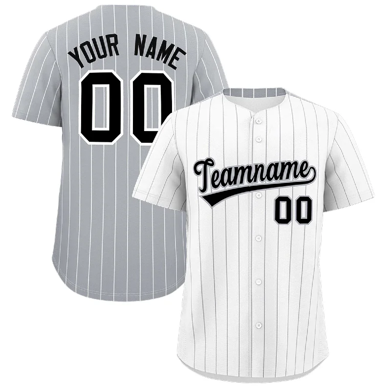 Custom White Gray Pinstripe Personalized Two-Tone Authentic Baseball Jersey