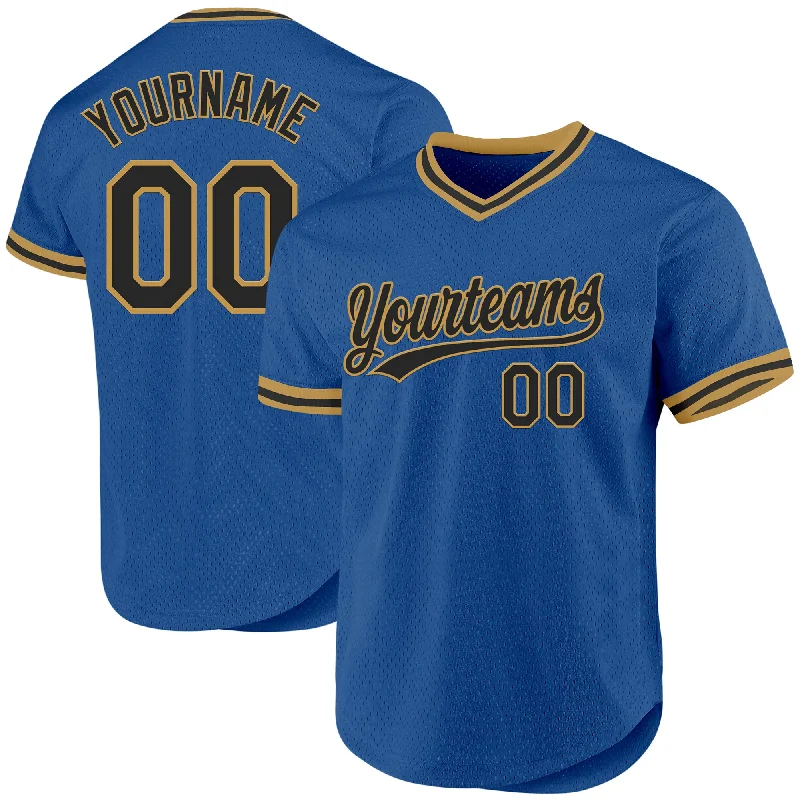 Custom Blue Black-Old Gold Authentic Throwback Baseball Jersey