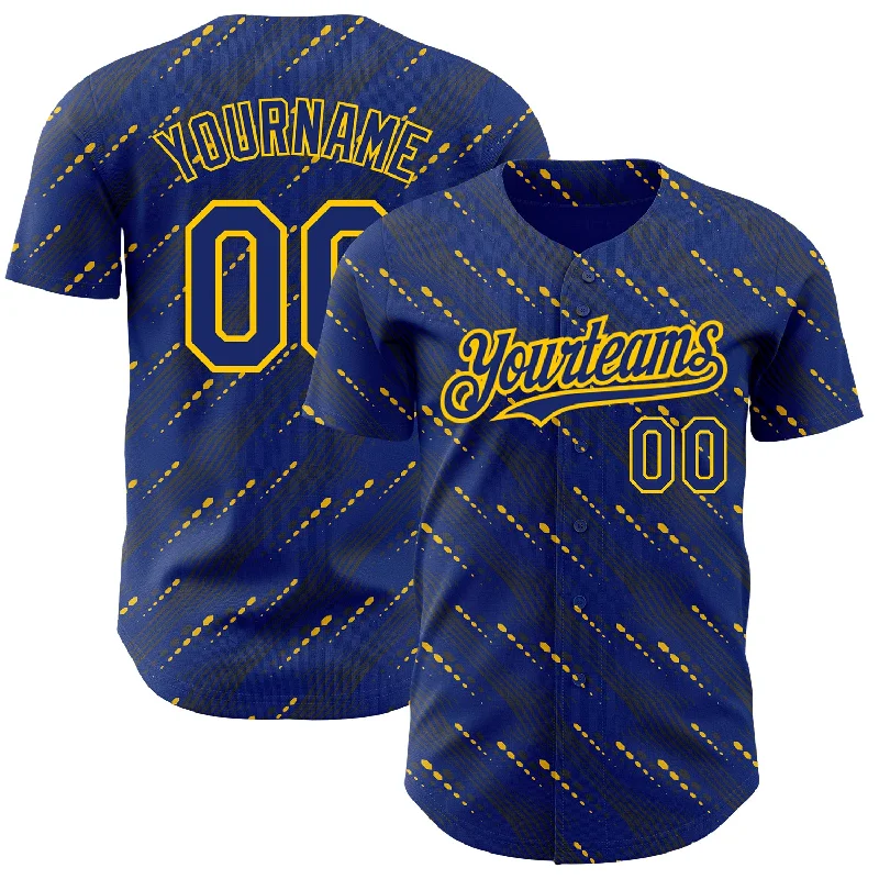 Custom Royal Yellow 3D Pattern Design Slant Lines Authentic Baseball Jersey