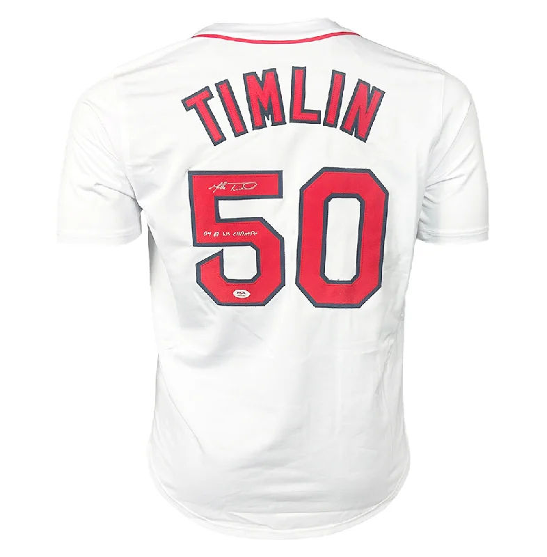 Mike Timlin Signed 04, 07 WS Champs Inscription Boston White Baseball Jersey (PSA)