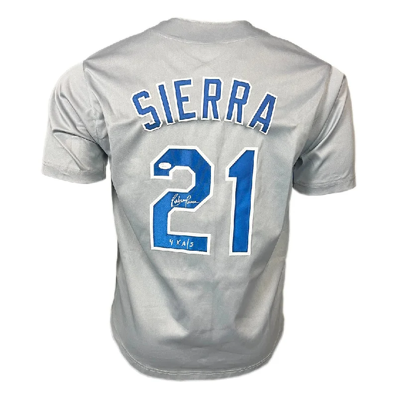 Ruben Sierra Signed 4x A/S Inscription Texas Grey Baseball Jersey (JSA)