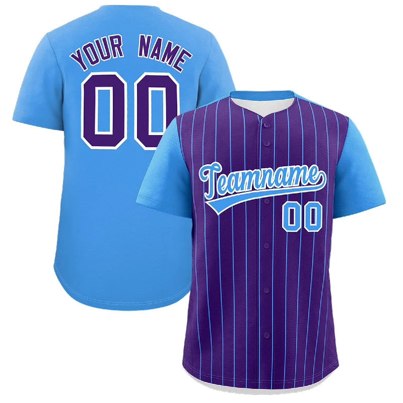 Custom Purple Powder Blue Pinstripe Personalized Two-Tone Authentic Baseball Jersey